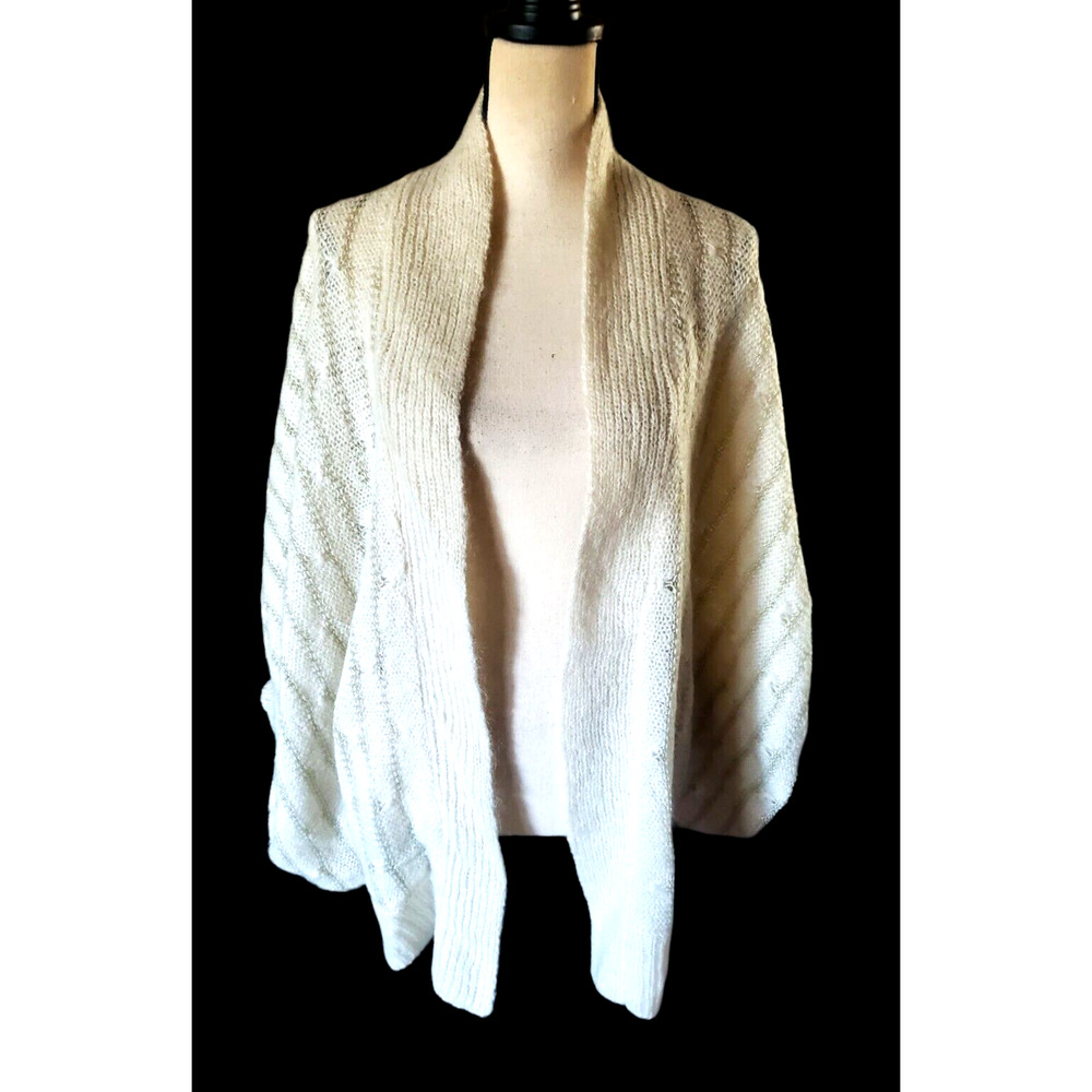 Twinkle by Wenlan Mohair Blend Ivory Open Front Batwing Sleeve Sweater M